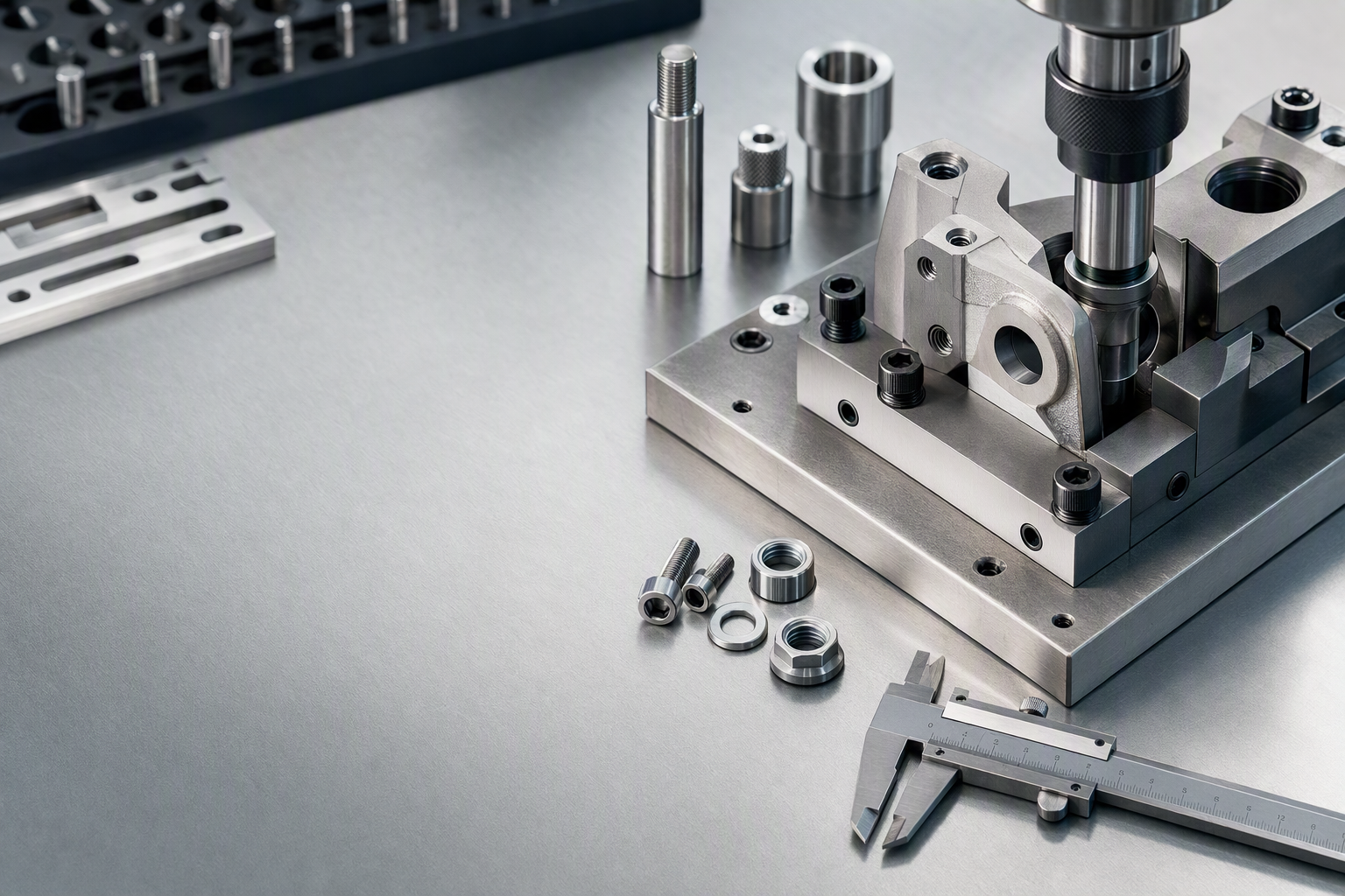 Precision industrial assembly fixture and machined fasteners